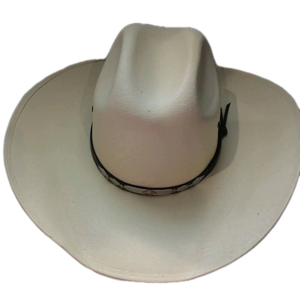 White Western Cowboy Hat Wide Brim Ranch Rodeo Festival Unisex Size L 59-60cm